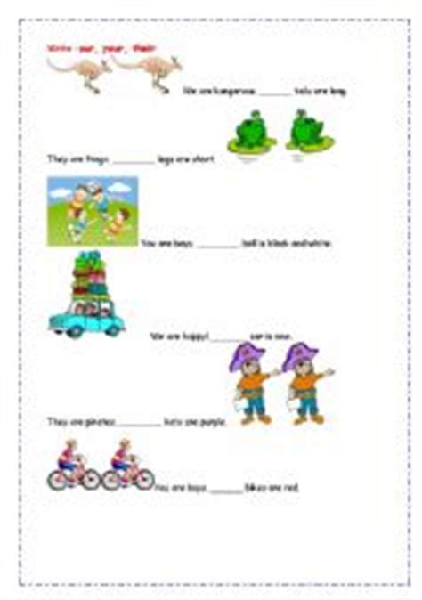 English Worksheets Complete With Our Your Their