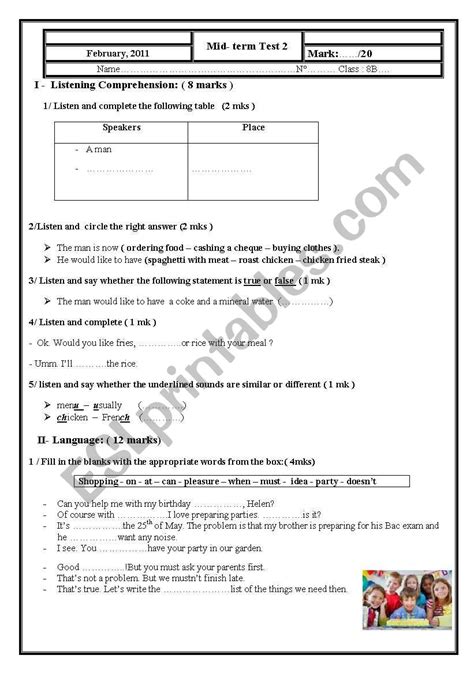 Mid Term Test N Th Form Esl Worksheet By Sabibou