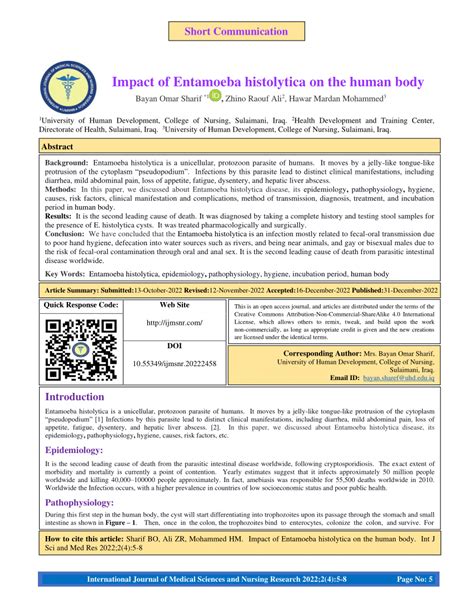 Pdf Impact Of Entamoeba Histolytica On The Human Body