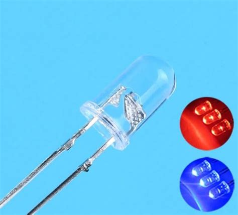 Jual LED 5mm 2 Warna 2 Kaki 2 Pin Nyala Merah Biru Red Blue Bicolor