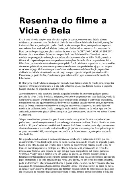 Resenha do Filme a Vida é Bela Redação Sociologia