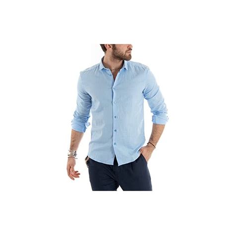 Giosal Camicia Uomo Colletto Tinta Unita Lino Manica Lunga Casual