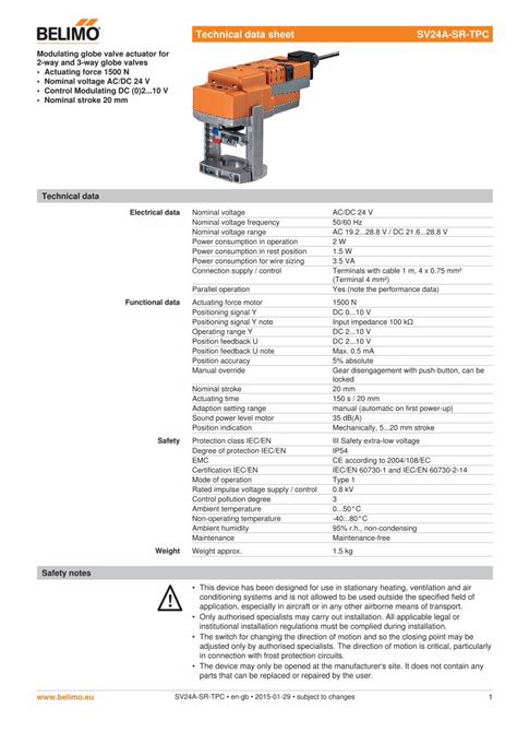 PDF Technical Data Sheet SV24A SR TPC Belimo Eu Technical Data