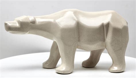 Cubist Style Polar Bear Whit A Crackle Glaze Ceramic Finish Stamp L V