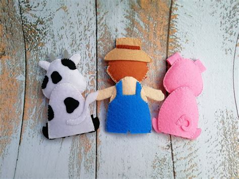 Old Macdonald Farm Animals Set Finger Puppets Farmer Toy Felt Etsy