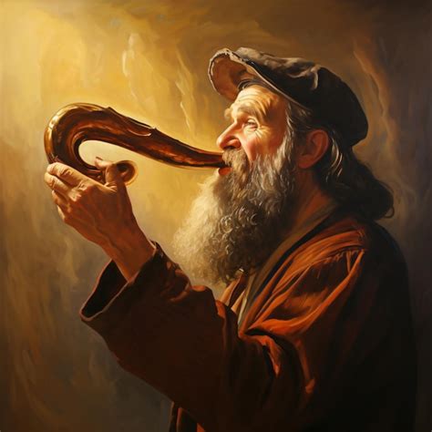 Premium AI Image | Jewish man blowing the shofar horn of Rosh Hashanah