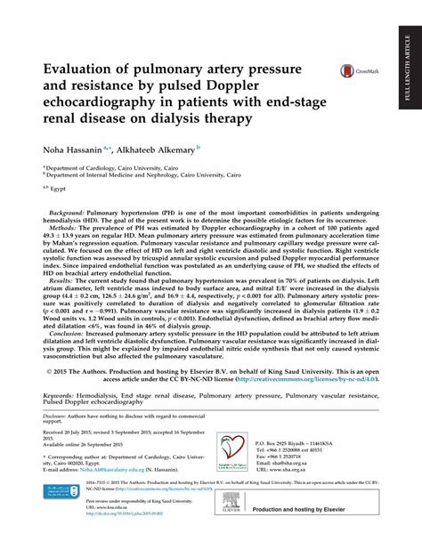 Pdf Evaluation Of Pulmonary Artery Pressure And Resistance By