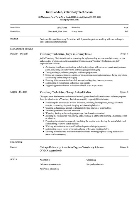 Guide Veterinary Technician Resume 12 Samples Pdf 2019
