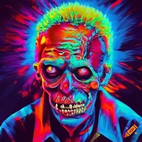 Vibrant S Psychedelic Neon Zombie Portrait Inspired By Pop Culture