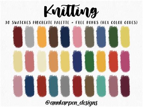 Knitting Procreate Palette 30 Hex Color Codes Instant Digital