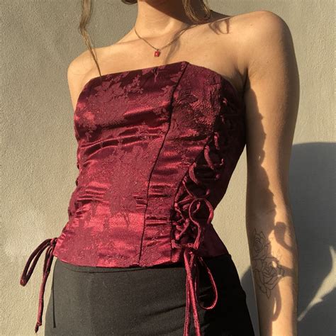 Beautiful Silky Deep Red Corset Top With Cool Subtle Depop Red