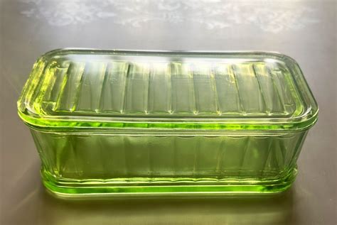 Depression Uranium Glass Refrigerator Dish Box Anchor Hocking Etsy