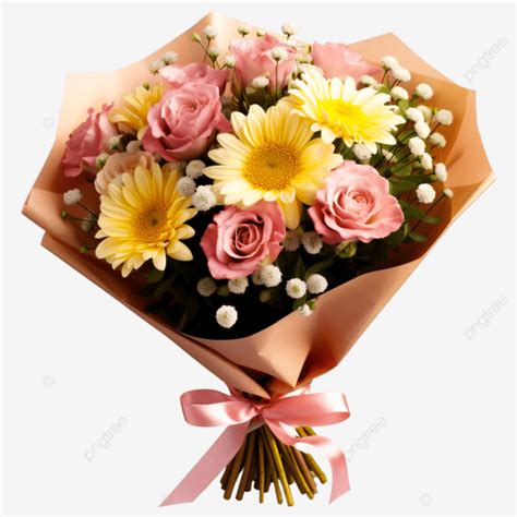 Flowers Bouquet With Pink Ribbon Flowers Bouquet Pink Ribbon Png