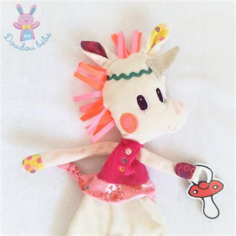 Doudou Plat Licorne Louise Blanc Rose Attache T Tine Lilliputiens