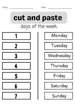 Months And Days Of The Week Worksheets Including Cut And Paste By