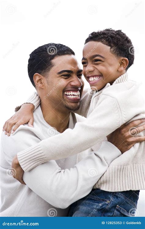 Happy African American Dad Hugging Son Stock Image Image Of Cheerful