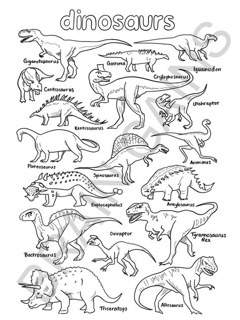 Dinosaurs Coloring Page Digital Download Printable Pdf For Kids