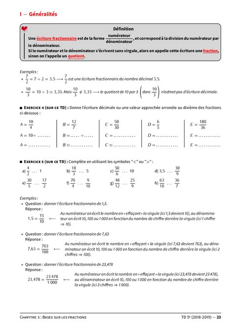 Bases Sur Les Fractions R Sum De Cours Et Travaux Dirig S Alloschool