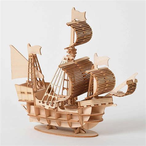 Laser Cutting Diy Sailing Ship Toys D Wooden Puzzle Assembly Etsy