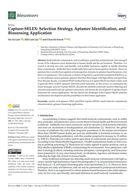 Pdf Capture Selex Selection Strategy Aptamer Identification And