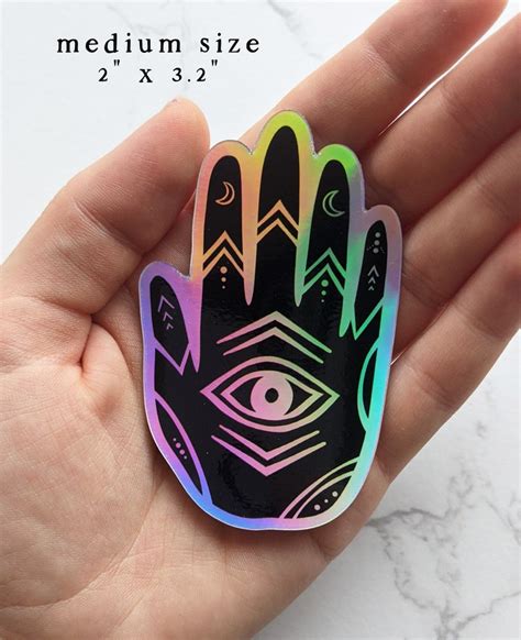 Rainbow Holographic Hamsa Hand Evil Eye Sticker Vinyl Hamsa Etsy