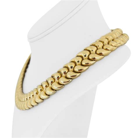 14 Karat Yellow Gold Ladies Thick Fancy Link Collar Necklace Italy For