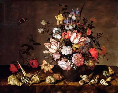 Balthasar Van Der Ast Still Life Of A Vase Of Flowers With Shells