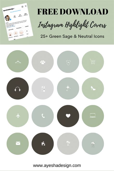 Free Instagram Highlight Covers Sage Green Neutral Ayesha Design