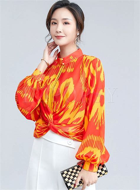 Lantern Sleeve Print Asymmetric Loose Blouse Loose Blouse Lantern Sleeves Blouse