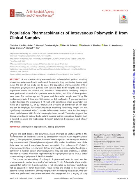 Pdf Population Pharmacokinetics Of Intravenous Polymyxin B From