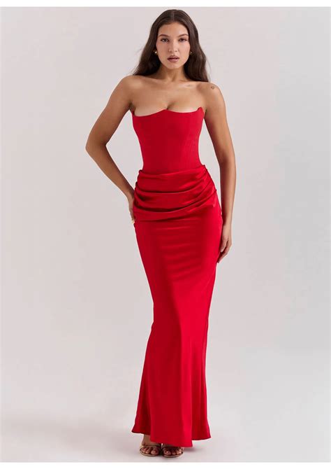 House Of Cb Persephone Strapless Corset Maxi Dress Scarlet Red Size L