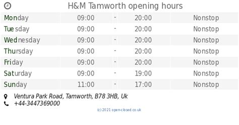 H&M Tamworth opening times, Ventura Park Road