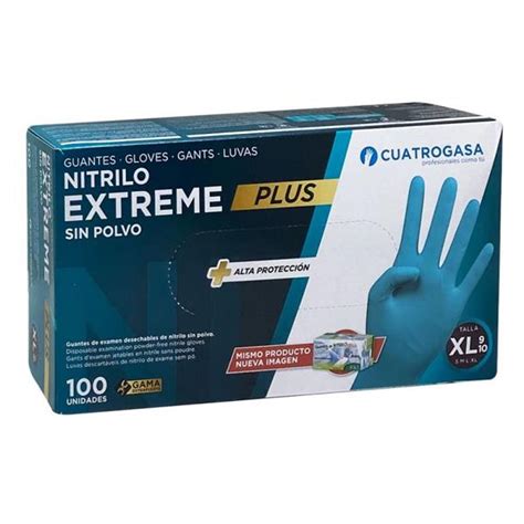 Cuatrogasa Caja De 100 Guantes De Nitrilo Sin Polvo Extreme Plus Color