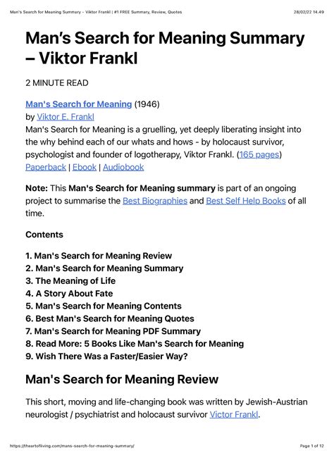 Mans Search For Meaning Pdf Summary Man S Search For Meaning Summary