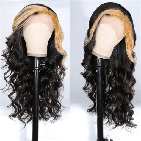 Incolorwig Skunk Stripe Wig With Honey Blonde Highlights Loose Wave