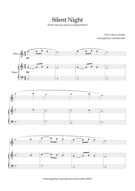 Silent Night Flute And Piano Arr Cadu Barcelos Sheet Music Franz