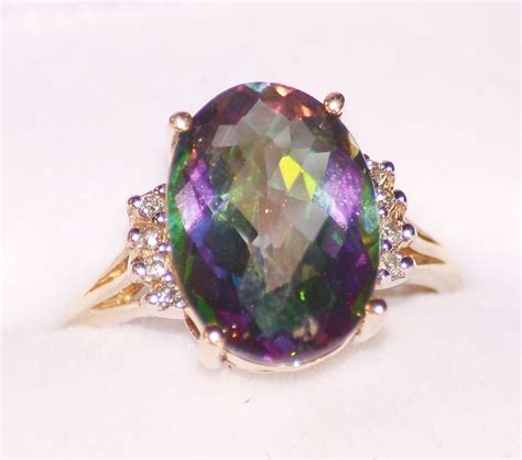 K Solid Gold Ring W Large Mystic Topaz Precious Metals Jewelry K