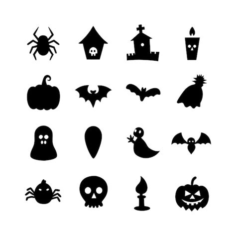 Premium Vector Spooky Silhouette Halloween Handdrawn Icons Vector Set