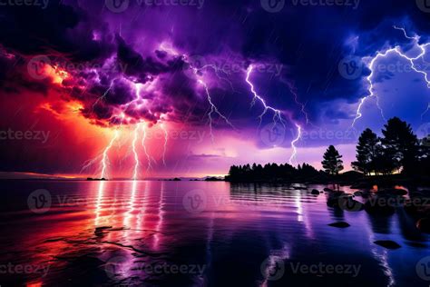 A Mesmerizing Photo Of Vibrant Lightning Illuminating The Night Sky