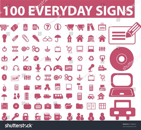 100 Everyday Signs Vector 47586952 Shutterstock