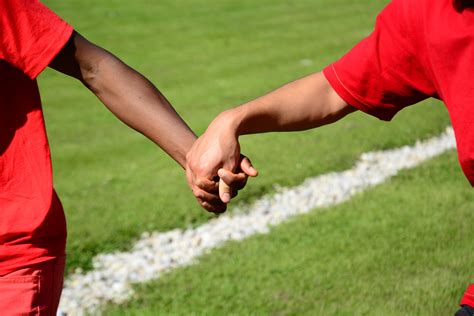 Free Images Grass Play Red Soccer Team Hands Sports Handshake