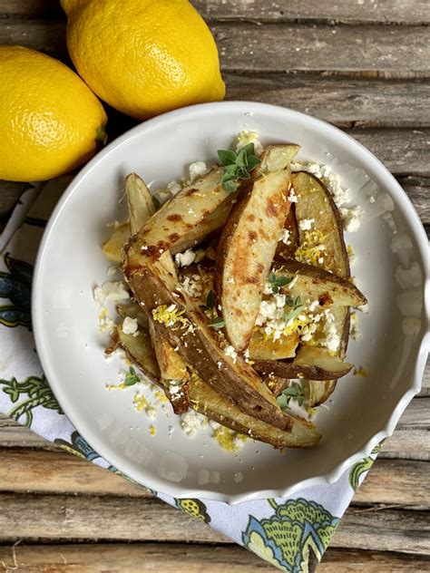 Greek Style Potato Wedges With Feta Lemony Thyme