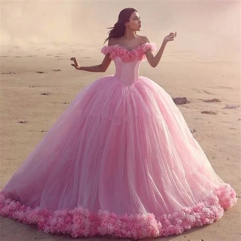 Puffy Pink Quinceanera Dresses Princess Cinderella Formal Long