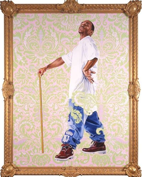 A Painting Of A Man With A Cane In Front Of A Wallpapered Background