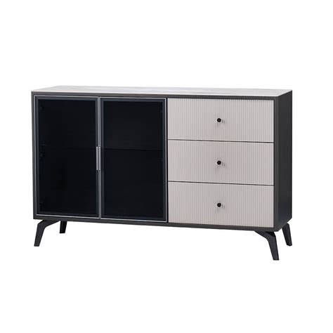 Modern Gray Sideboard Buffet with Glass Doors – CharmyDecor