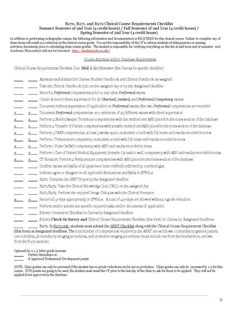 Clinical Course Requirements Checklist Radiography Clinical Handbook