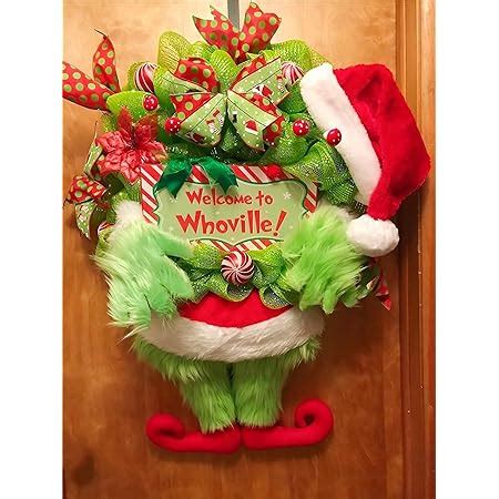 Gqixia Grinch Corona De Peluche De Navidad De Decoraci N De Puerta