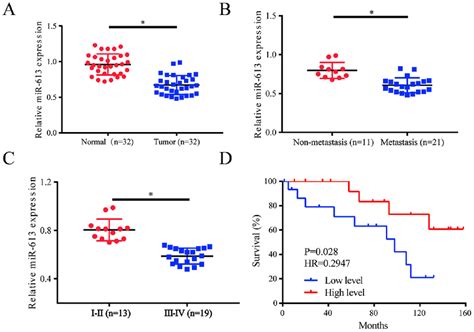 MiR 613 Is Significantly Downregulated In NSCLC Tissues A Expression