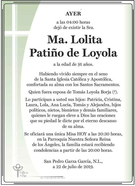 Se Ora Ma Lolita Pati O De Loyola Obituario Esquela