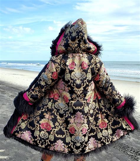 The Floral Metallic Brocade Reversible Faux Fur Festival Coat